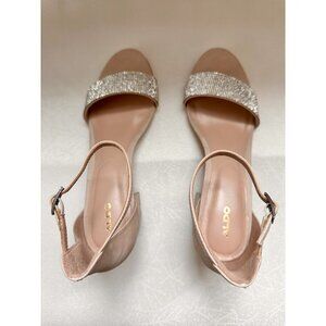 Aldo Kedeaviel‎ Women's Strappy Heeled Open Toe Sandals Rhinestone Beige US 9